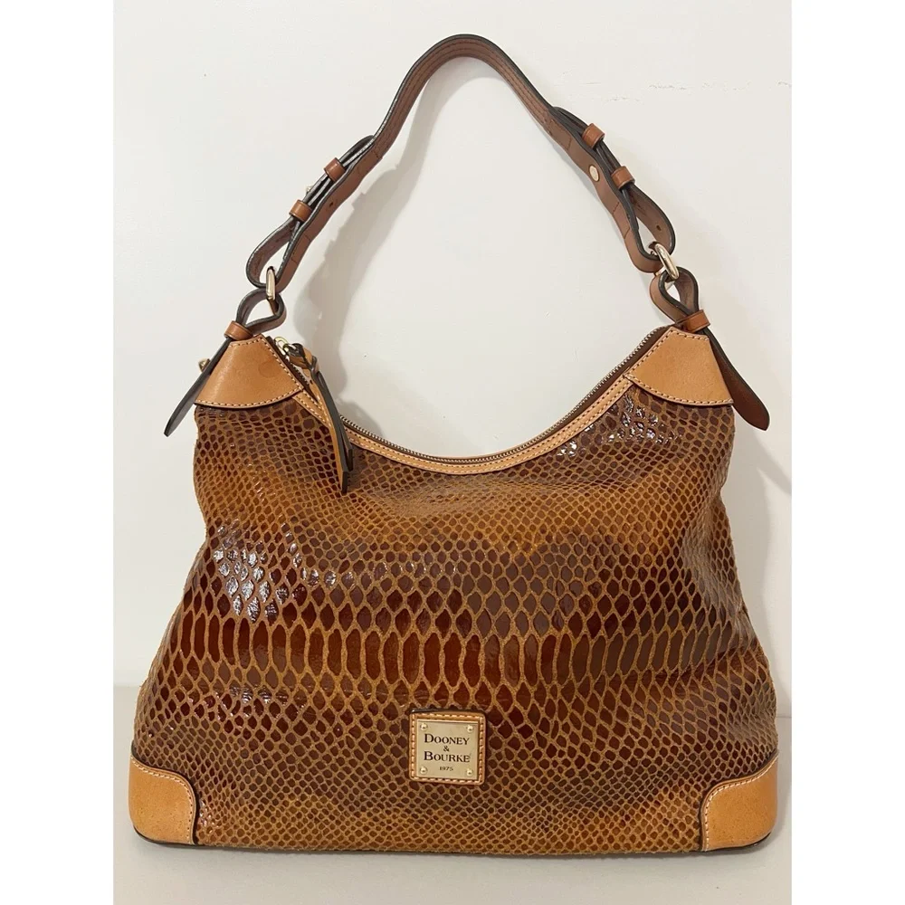 Dooney & Bourke Brown Embossed Snakeskin Shoulder Handbag - Picture 1 of 11
